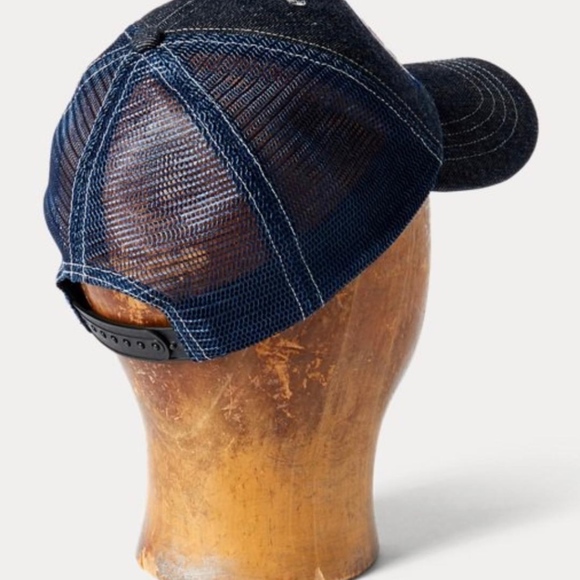 New RRL Ralph Lauren Denim Blue Trucker Baseball Hat - Picture 5 of 6